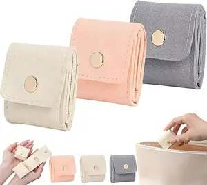 3Pcs Mini Travel Jewelry Bag, Mini Travel Jewelry Bag with Buckle, Portable Foldable Travel Jewelry Organizer Case, Portable Storage for Rings, Earrings, Necklaces (Grey, Pink,White)