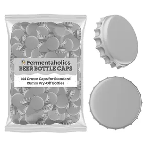 Fermentaholics Silver Beer Bottle Caps - 144 Count Oxygen Absorbing Bottle Lids – 26mm