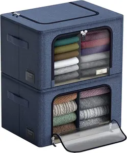 Sorbus Foldable Storage Bins with Divided Interior Large, Blue, Pack of 2 Boxes Household Metal