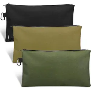 3 Pack Tool Bag Zipper Pouch, Premium Tool Pouch, Utility Multipurpose Storage Organizer Tool Pouches with Carabiner Metal Zipper for Tools, Stationary, Pencil Pouch (3 Pack, Tan, Navy Green, Black)