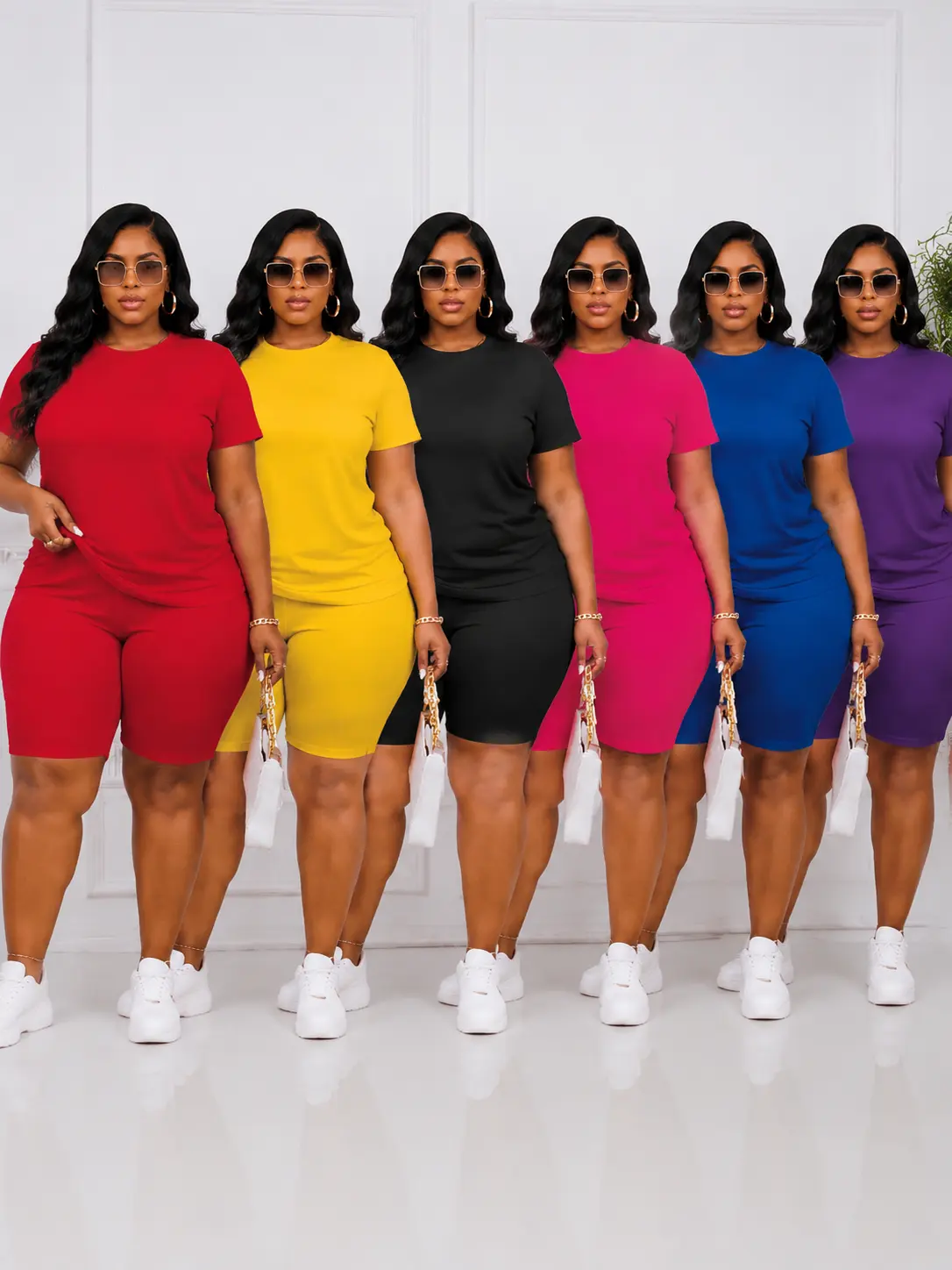 2026 Summer Plus Size 2-Piece Set Women's Crewneck Short Sleeve Top & Shorts Solid Color Breathable Casual Sportswear Suits Lightweight Compression Activewear