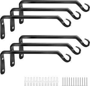 Worth Garden 6-Pack 10" Plant Hanger Bracket - Forged Wrought Iron Powder-Coated Heavy Duty Wall Hook - Black Plant Hanging Hooks - Durable and Stable...