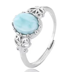 SOLYMAR NATURAL LARIMAR ADJUSTABLE RING  IN STERLING SILVER