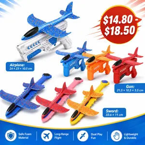 Foam Glider Airplane Launcher Toy for Kids 9.45-inch Airplane with 2 Flight Modes Outdoor Flying Fun Gift for Boys and Girls Ages 4-12 1 Blue Launcher Contains 3 Airplane Toys