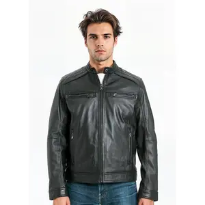 Michael Kors Men's Moto Leather Jacket with Perforated Panel