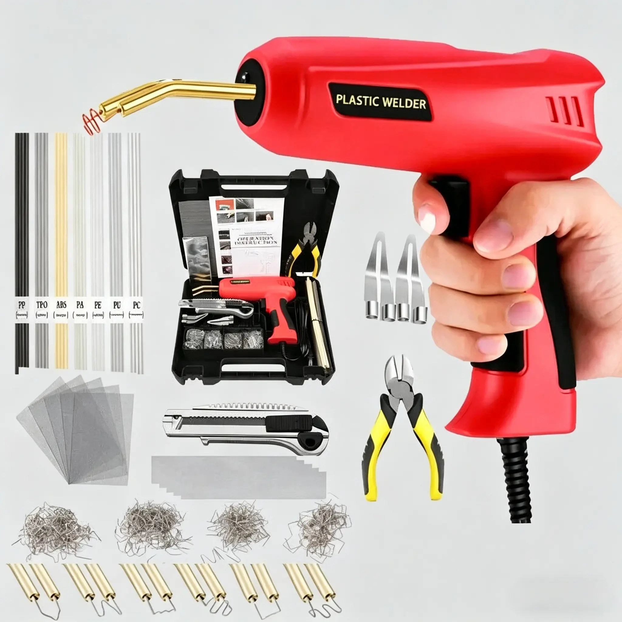 200W Handheld Plastic Welder Hot Stapler Gun Repair Kit, Car Repair Tool for Car Bumper Fender Fix with 1200PCS Staples, DIY Crack Fix Tool