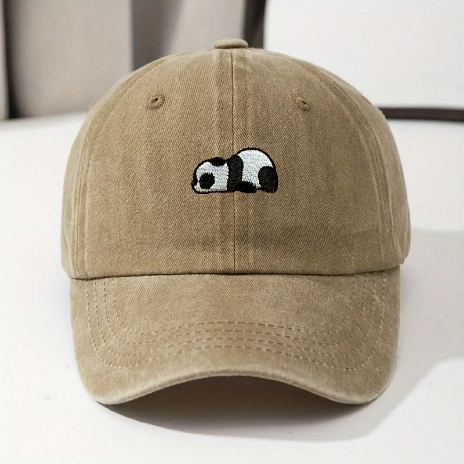 Women'S Panda Embroidered Baseball Cap - Adjustable Lightweight Fishing Hat, Vintage Washed Gray With Black & White Panda Design, Casual & Stylish For Casual Attire, Casual Headwear| Stylish Embroidery| Lightweight Hat