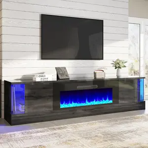 [Memorialday]【Ships in 2 Boxes】AMERLIFE Glossy Oak Fireplace TV Stand with 36" Fireplace, 70"/80" LED Lights Entertainment Center,TV Console Table for TVs up to 80"/90",Best Gift Ideas/Christmas Gifts