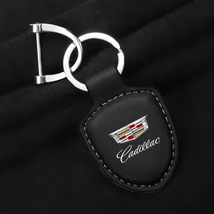 Luxury Leather Car Emblem Keychain Keyring Shield Type Key Chain for Cadillac Ats Bls Ct4 Ct5 Sts XLR Xt4 Xt6 Xts Escalade Deville Dts