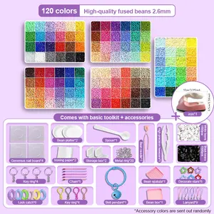 Fuse Beads Set – 24/48/72/96/120 Color 2.6mm Beads for DIY Jewelry, Pixel Art, Craft Projects, & Gifts | Includes Ironing Paper, Tweezers & Beading Tools – Perfect for Kids, Craft Lovers, Art Parties & Home Decor