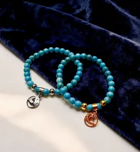 6 Elements Energy Bracelet – Natural Stone Beads with Fire, Water, Wind, Mountain, Tree & Gold Elements | Gold & Silver Tone Alloy Charms for Healing, Balance & Protection