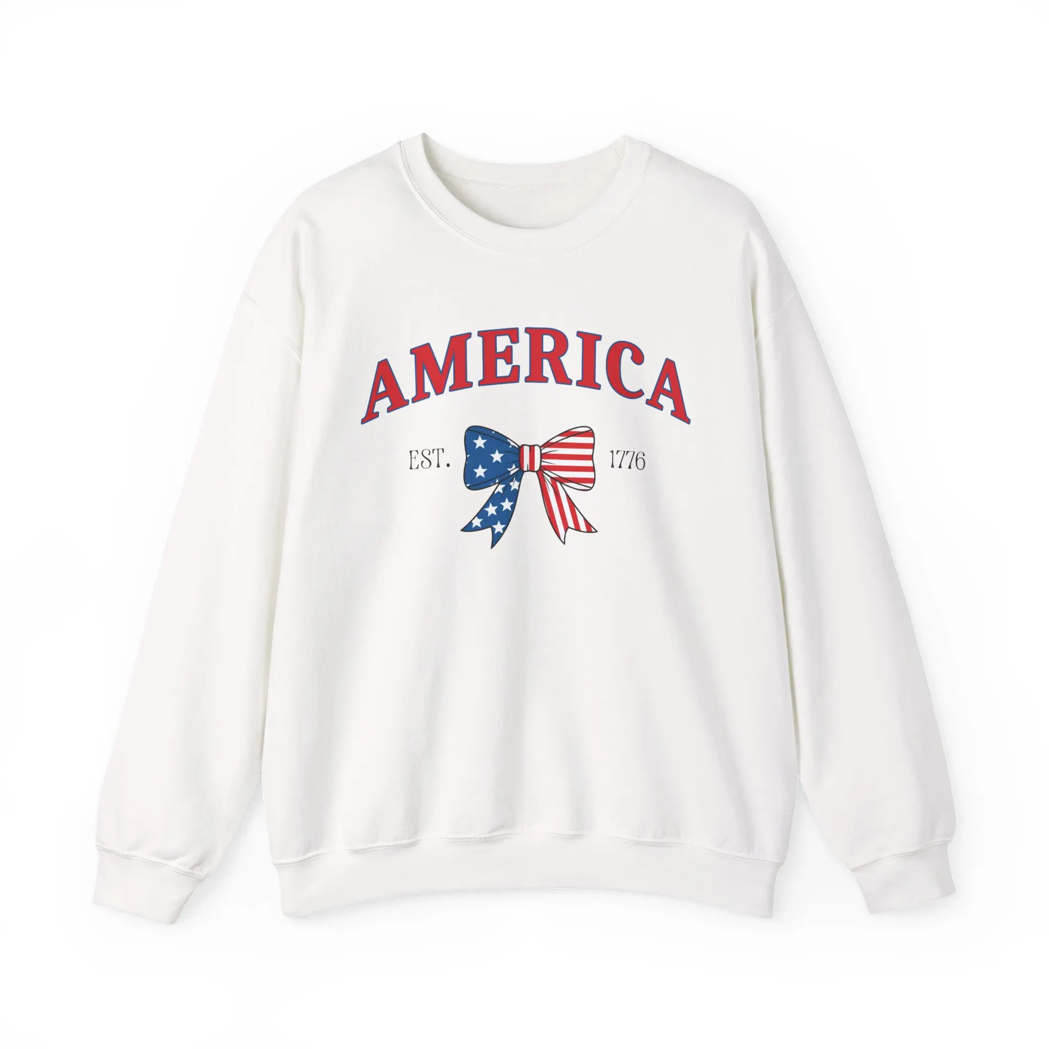 America Bow Crewneck Sweatshirt | Patriotic Flag Ribbon Est. 1776 July 4th