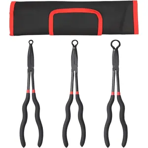 3-Piece 11" Long Reach Hose Grip Pliers Set, 5/16-Inch, 1/2-Inch, 3/4-Inch Dia O-shape nose plier for Easy Removal and Installation of Automotive Hoses and Fitting