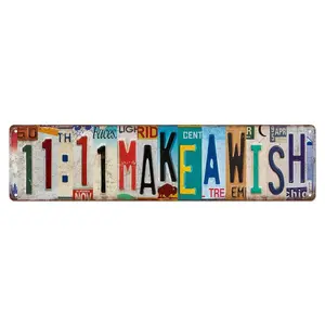 Vintage 11:11 Make A Wish Metal Aluminum Wall Sign - 16x4 In Rustic Farmhouse Plaque, Bar Decor, Farm-Themed Home Signs for Bedroom Aesthetic Indoor Summer Vibe Decoration