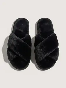 BLOOMCHIC Crossed Strap Fluffy Slippers 2026 Spring Break Gift For Easter's Day Mother's Day Casual Walking Shoes Soft