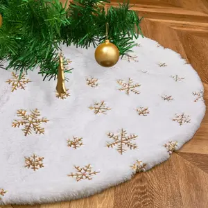 Christmas Tree Skirt 30 Inch Pearl Snowflake Sequins, Plush Christmas Tree Mat, Fuzzy Christmas Tree Skirt, Holiday Decoration Supplies