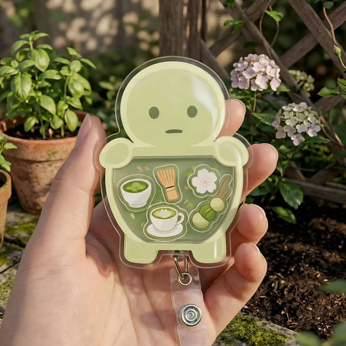 Smiski Matcha Shaker Badge Reel, Kawaii Nurse Shaker Badge Holder, Smiski Inspired Nurse Accessories, Matcha Tea Lover, Smiski Office Decor