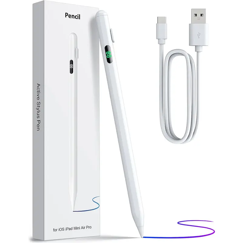 Stylus Pen for iPad - Digital Stylus Pen with Palm Rejection, Tilt Sensitivity, Magnetic Snap‑On, Fast USB-C Charging & Power Display; Rechargeable Apple Pencil Alternative for iPad Pro/Mini/Air (2018-2024)