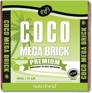 Coco Coir Mega Brick Organic Coconut Coir 11 Pound Coco Fiber Compressed Block Pre Washed Buffered RHP Cert Potting Soil Indoor Outdoor Plant Garden Use Vegetable Flower Seed Starter Mushrooms