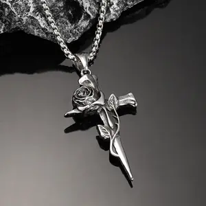 Rose cross titanium steel necklace men's and women's accessories pendant y2k springtok