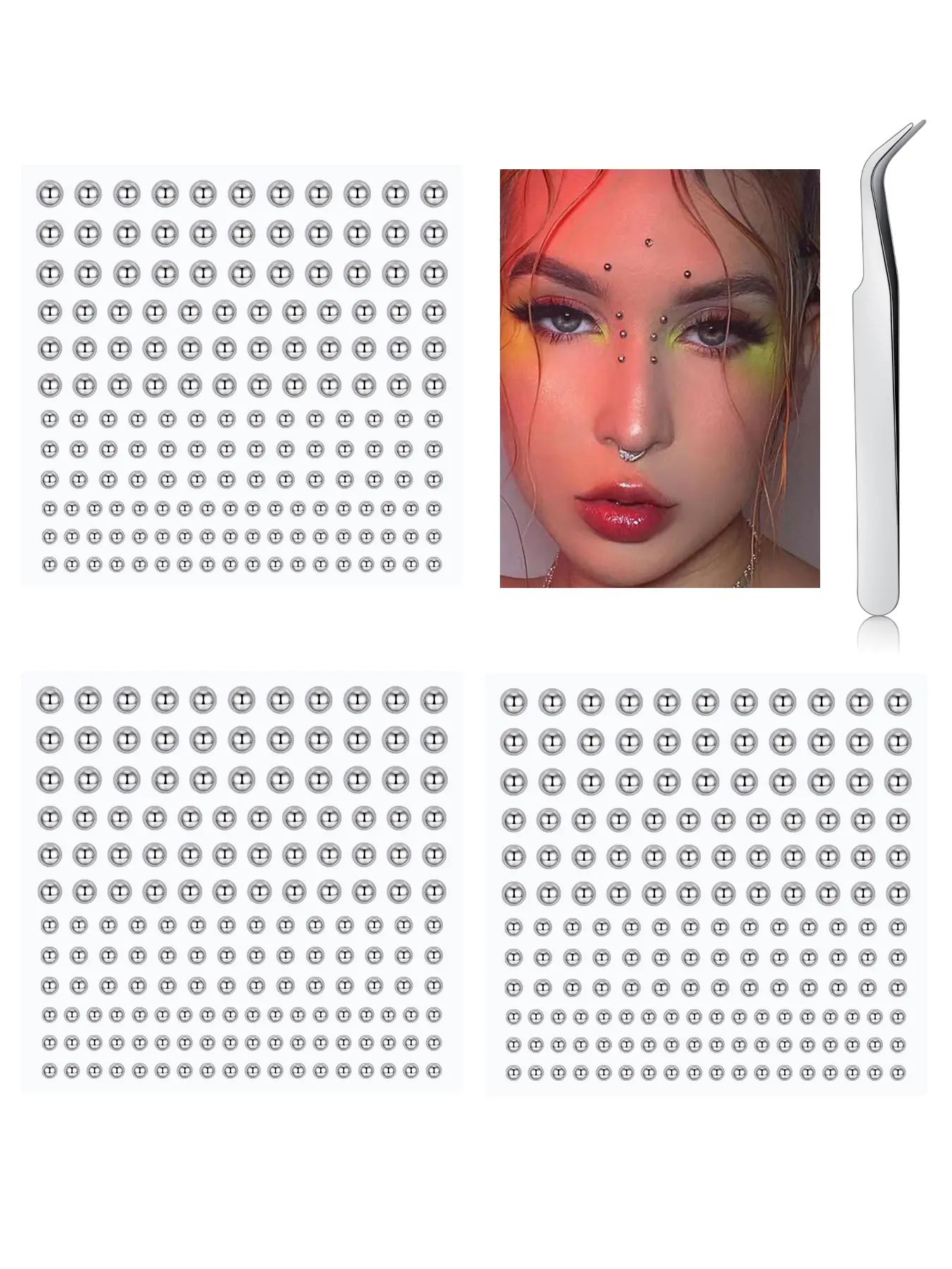Fake Nose Lip Sticker Set, Stainless Steel Non-Piercing Jewelry for Punk Style Edgy Punk Aesthetic, Disposable Lip Nose and Eyebrow Stickers for All Seasons