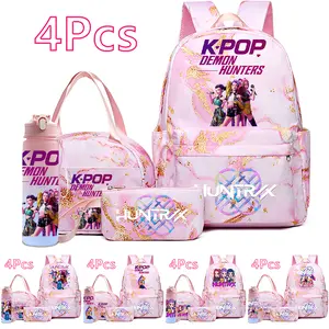 KPop Demon Hunters Travel & School Backpack Set 4PCS – Cute Anime Backpack with Lunch Bag, Pencil Case & Water Bottle