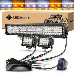 LEDMIRCY 20" LED Light Bar Combo with 4" Pods 6 Modes White & Amber Strobe Super Bright Waterproof Lights Universal Off-Road Kit for Truck ATV UTV Boat