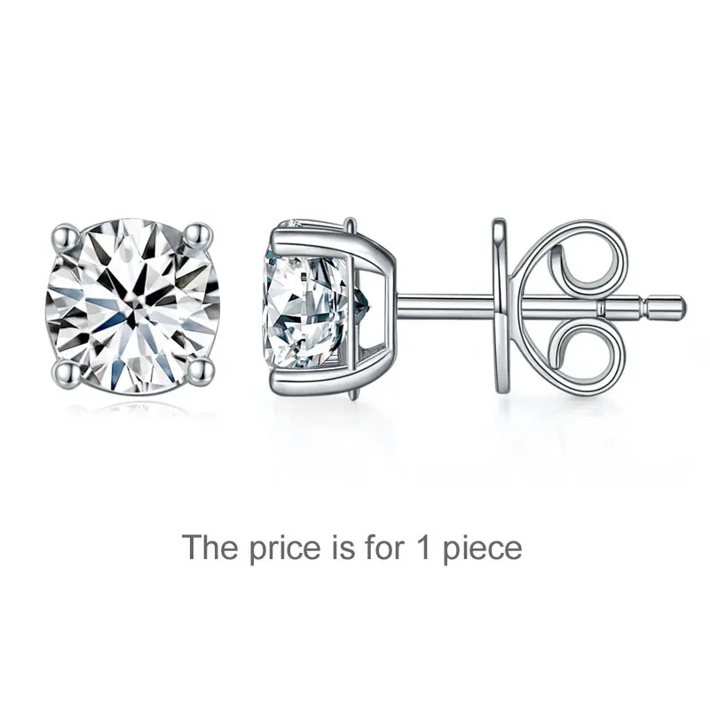 Men's Classic 1 Carat Lab Grown Moissanite Stud Earring, 925 Sterling Silver VVS1 Solitaire, Single Piece Birthday Gift, Casual Wear, Male, Adults, Single Stone, Round Cut, 6.5 Mm (1 Carat), Anniversaries, Certified, Tester-Passing Moissanite
