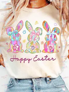 Easter Teacher Pencil T-shirt, Back to School Shirt Teacher Gift Crew Neck Cotton Short Shirt Gift for Her