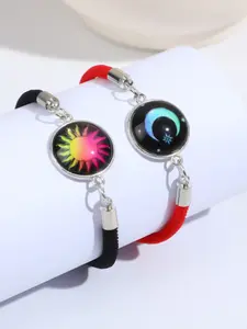 Sun and Moon Couple Bracelet – Lover‘s Time Gemstone Woven Rope Hand Chain for Him and Her – Matching Friendship Jewelry for Boyfriend Girlfriend – Perfect for Chinese Valentine’s Day (Qixi), Thanksgiving Gratitude Gift, Christmas Exchange