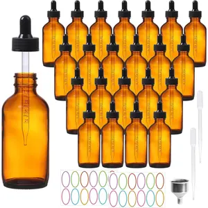 4 oz Dropper Bottles Glass 24Pack, Amber Glass Tincture Bottles with Dropper - Dropper Bottle 4 oz with Funnel/Stickers/Plastic Graduated Pipette (4fl.oz, Set of 24)