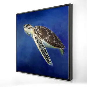 360 Stand Brown Framed Marine Print - 36x36 in. Vibrant Sea Turtle Artwork, Home Decor for Room Wall Display, Decoration, Artistic
