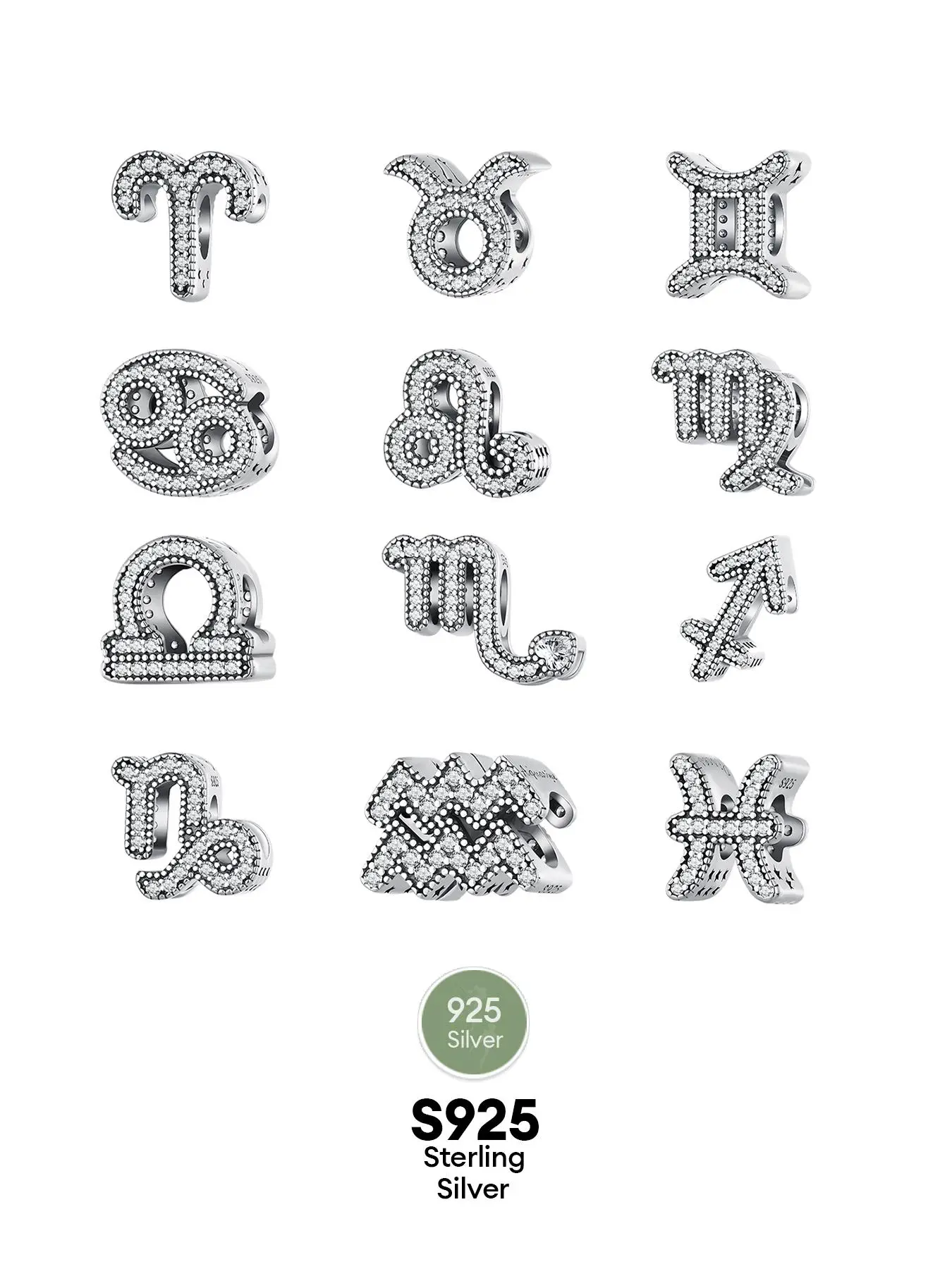 S925 Sterling Silver Artificial Zircon Decorative Pendant, 1 Count Constellation Design Charm for Women & Girls, Fashionable DIY Jewelry Accessories f