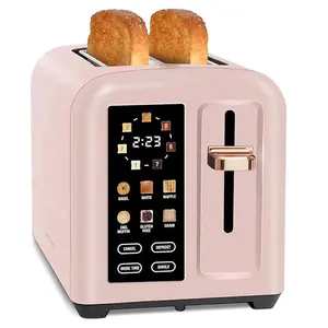 Toaster 2 Slice, Touch Control Stainless Toaster LCD Display, 50% Faster Heating Speed, 1.4'' Wide Slots, More Timer Functions, Removable Crumb Tray, 1350W, Cream Pink
