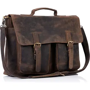 18 Inch Leather briefcase Laptop Messenger Bags for Men and Women  Office Satchel Bag (Messenger Bag)