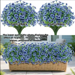 24 Bundles Outdoor Artificial Flowers, Fake Plants, Multicolor Daisies Eucalyptus, UV Resistant, Blue, Garden Balcony Porch Decor