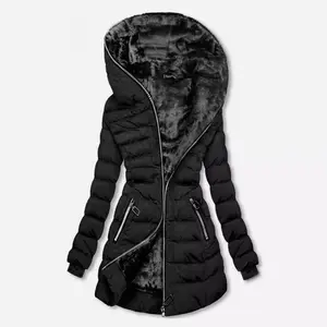 BIGWIG women's thick winter coat, faux fur lining, warm long hooded down jacket, velvet cotton coat, mid-length coat, lambskin lined jacket, thickened windproof down jacket, comfortable outdoor hooded down jacket