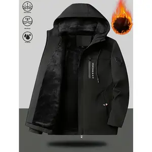 Men's thick full zipper hooded jacket windproof high-quality jacket machine washable shell, suitable for cold weather and formal occasions, winter warm jacket casual men's black long sleeved diving suit fashionRAIMENTRY