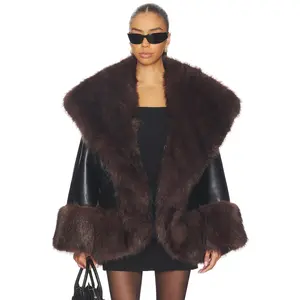 WeWoreWhat x REVOLVE Cocoon Faux Fur Jacket in Black & Dark Brown