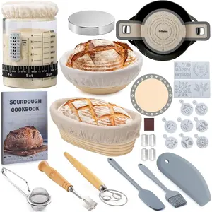 Sourdough Starter Kit,Sourdough Bread Baking Supplies,40oz Sourdough Starter Jar,Banneton Bread Proofing Basket Set with 9" Round & 10" Oval,Sourdough Bread Baking
