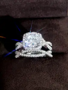 Women's Engagement Ring Set, Sparkling Alloy Cubic Zirconia Decorations, Perfect for Daily Wear, Wedding Anniversary, Party, Valentine's Day Gift