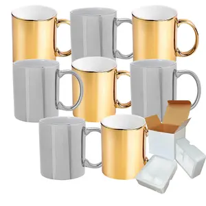 Gold-Silver Metallic Sublimation Mugs - 8 Pack (11oz) | Mixed Metallic Pack | Foam Mug Shipping Box Included
