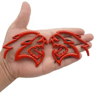 Pair Set Metal Hellcat Right Left Emblem 3D Badge for Universal Car Vehicle, Truck, Motorcycle Door Window Decoration (Red Black)