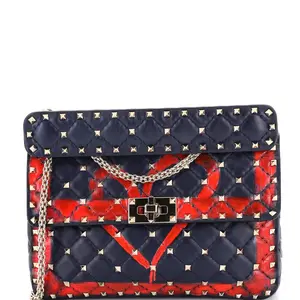 Pre-owned Valentino material Messenger Bags Garavani Rockstud Spike Flap Bag Quilted Printed Leather Medium by Rebag