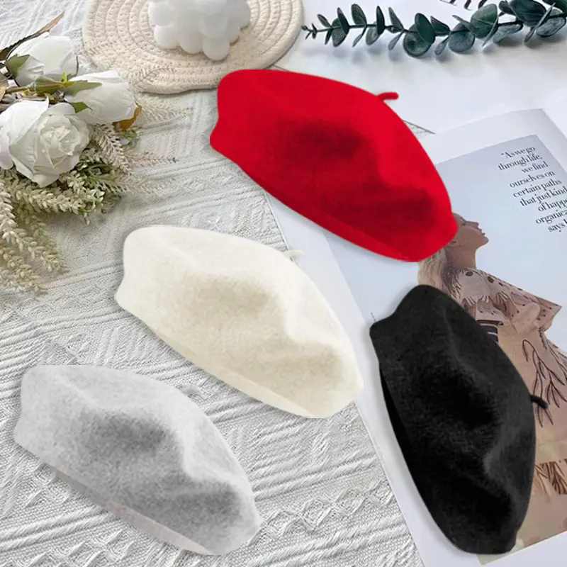 4-Piece Versatile Beret Hat Set for Adults, Cotton French Style Brimless Dome Cap, 26.5cm Hair Styling Accessory in 4 Colors, 4 Pieces