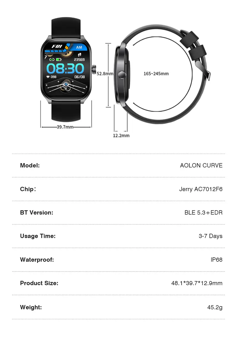 Aolon Silicone Smart Watch - Business Style Wearable Device, 2.01" HD Curved Touchscreen Smartwatch, Bluetooth Calling, AI Voice Assistant, IP68 Waterproof, 100+ Sports Tracking Modes, Health & Fitness Tracker, Android & iOS Compatible, Father's Day Gift