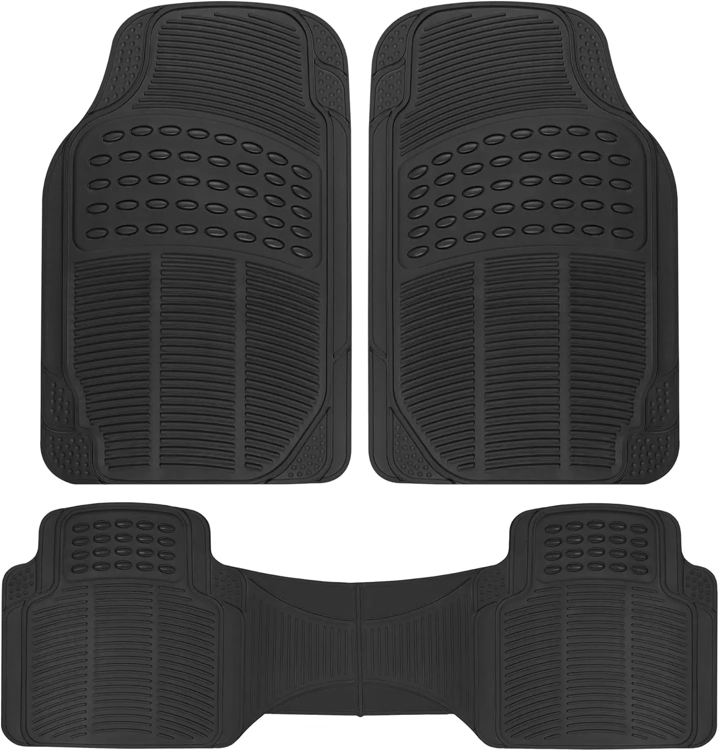 Car Floor Mats for Cars Trucks SUV, 3-Piece All-Weather Heavy Duty Rubber Liners with Universal Trimmable Fit, Durable Waterproof Vehicle Auto Floor Mats with Capture Ridges Black