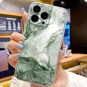 Green marble pattern, anti-drop, non-slip TPU full-coverage lens mobile phone protective case, suitable for iPhone 17 16 15 14 13 12 11 XS X and other series models, can be given as a gift to friends or family
