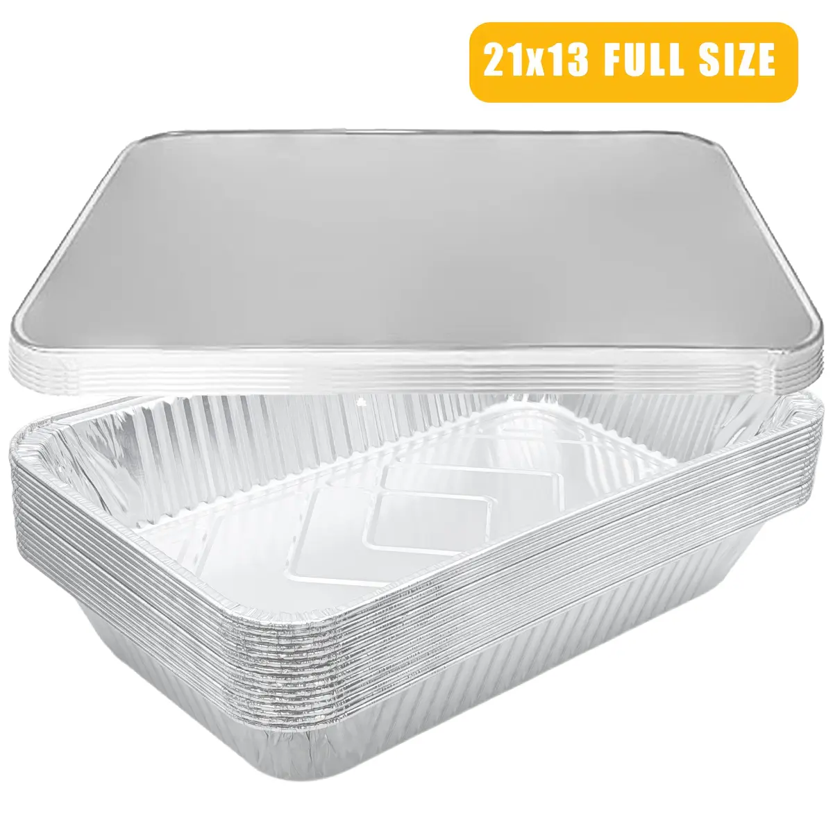 10/15Pcs Large 21x13x3 Aluminum Pans With Lids Full Size Deep Foil Disposable Durable Large Steam Table Pans For Baking Serving, Chafing Trays For Caterers, Bakeware