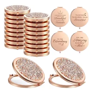 Rhinestone Double Sided Inspirational Compact Mirrors - 1X/2X Magnification